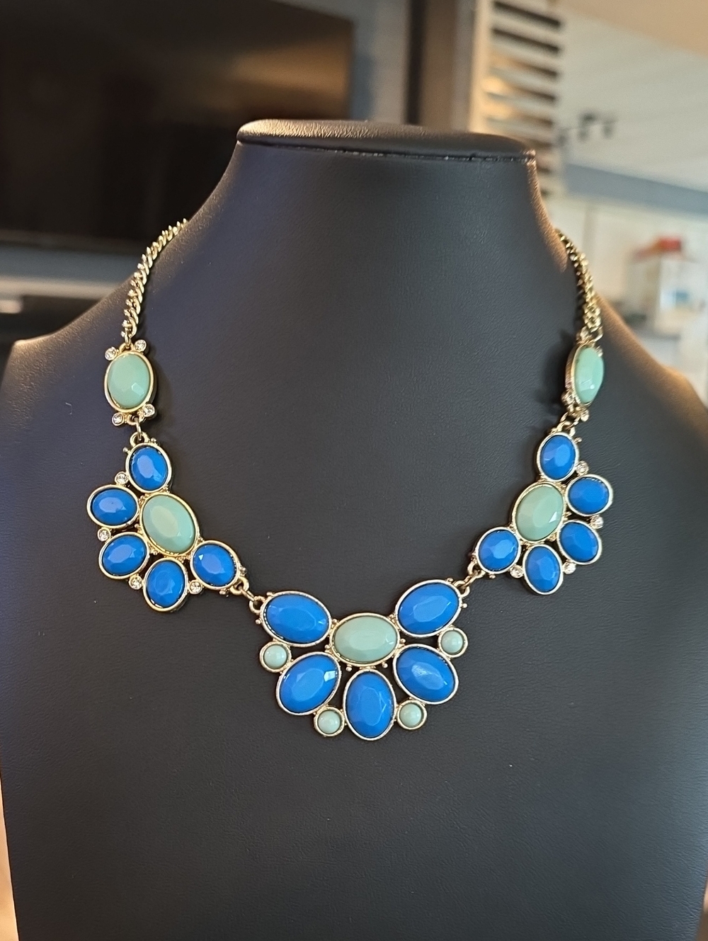 Gold-Tone Blue & Mint Statement Necklace